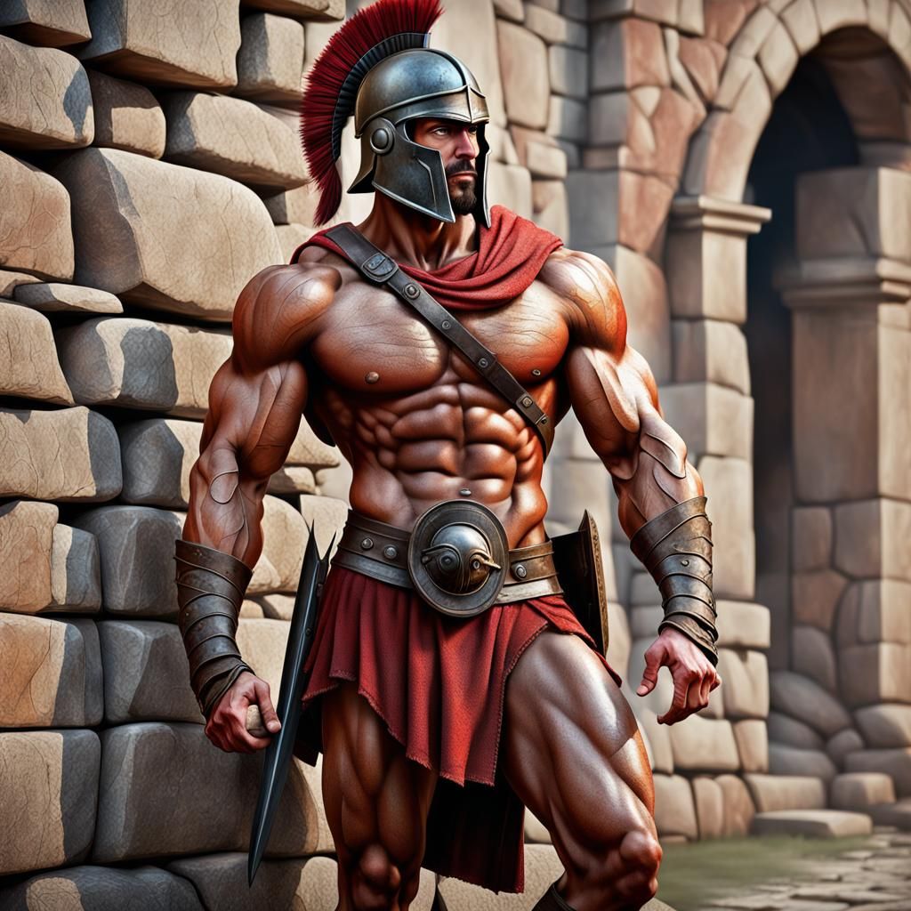 Hyperrealistic Spartan Soldier in Splash Art Style