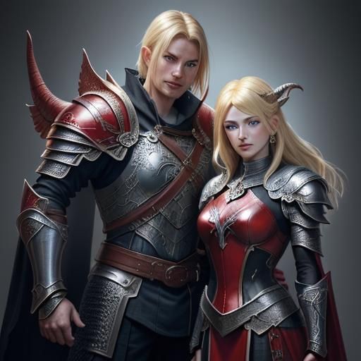 Angel and Tiefling Portrait in Hyperdetailed Style