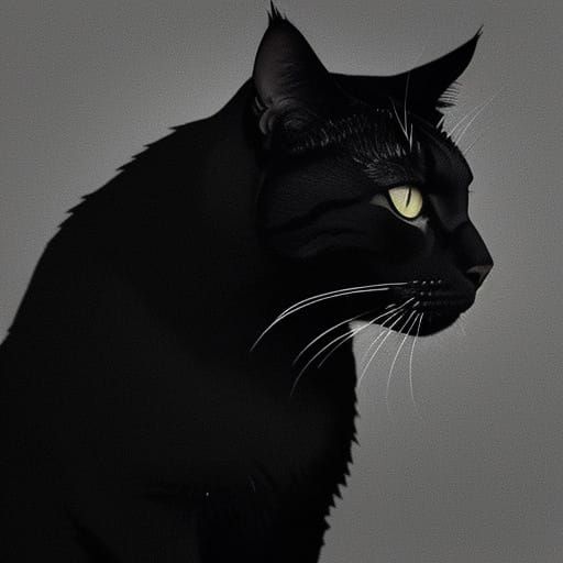 Dramatic Cat Silhouette in Ink Illustration Style