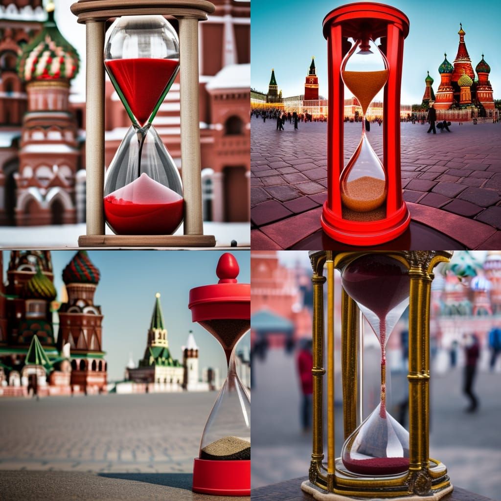 Hourglass of Blood in Red Square: Hyperrealistic Photo