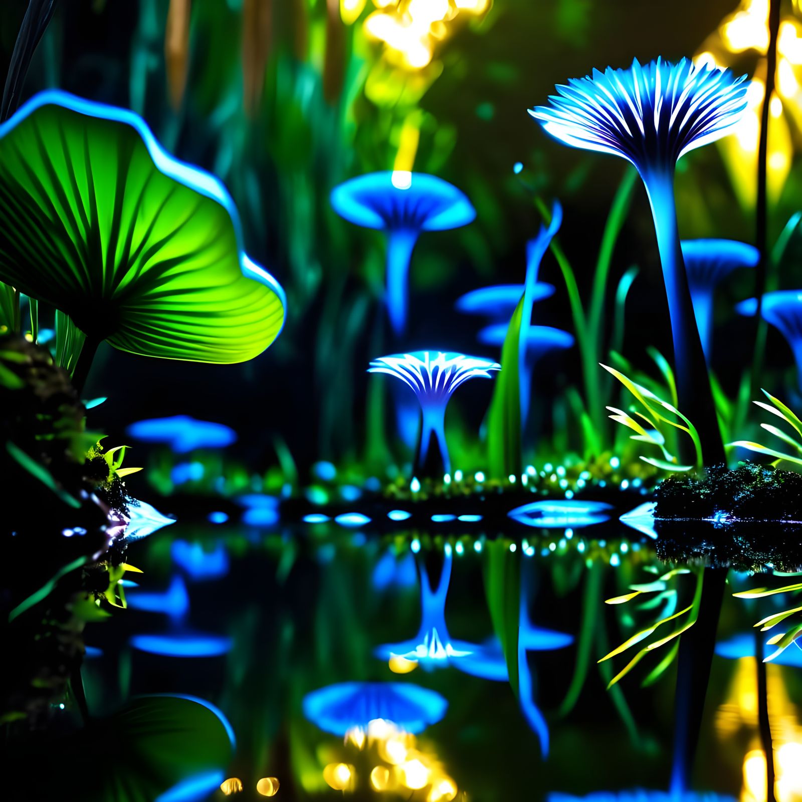 Alien Jungle Landscape in Ethereal Blue