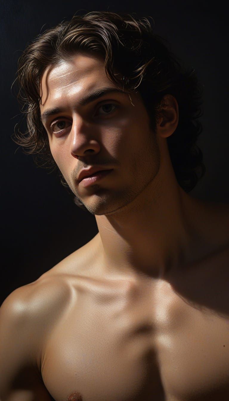 Dramatic Greek Male Figure in Chiaroscuro Painting