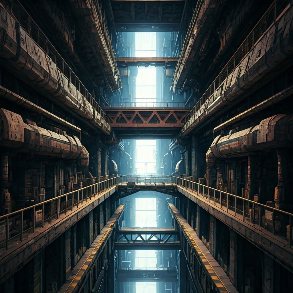 Industrial Mecha Factory in Vibrant Cel-Shaded Aesthetic