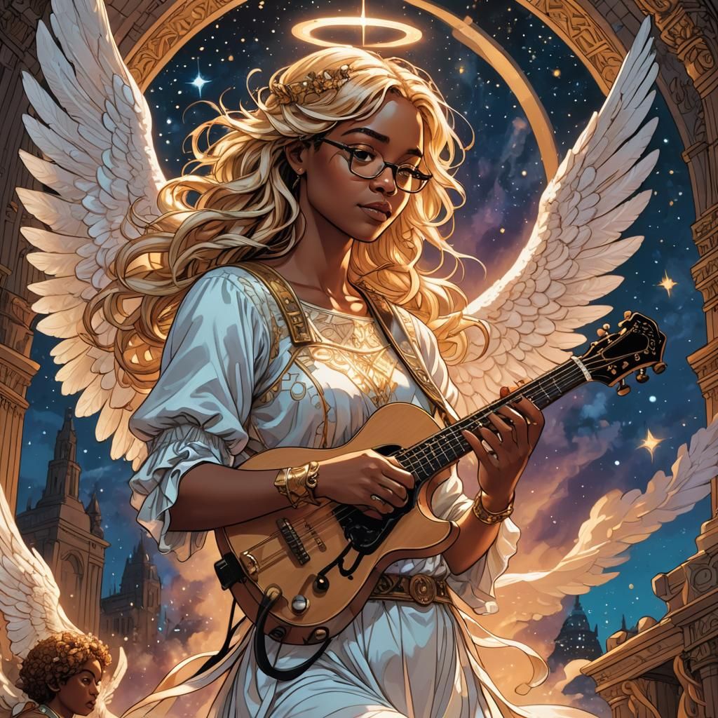 Angelic Musician in Comic Book Style