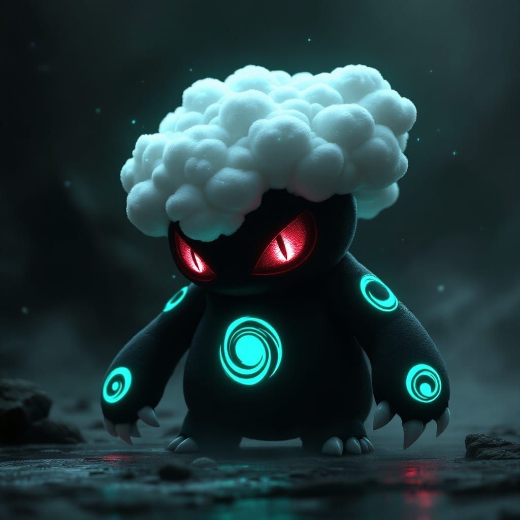Dark Plush Fakemon with Ethereal Aura