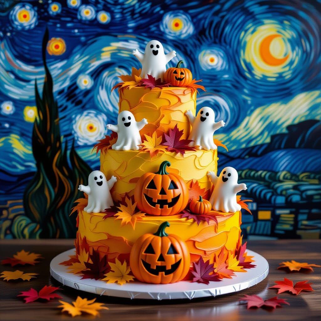 Halloween Cake in Van Gogh Style with Warm Colors