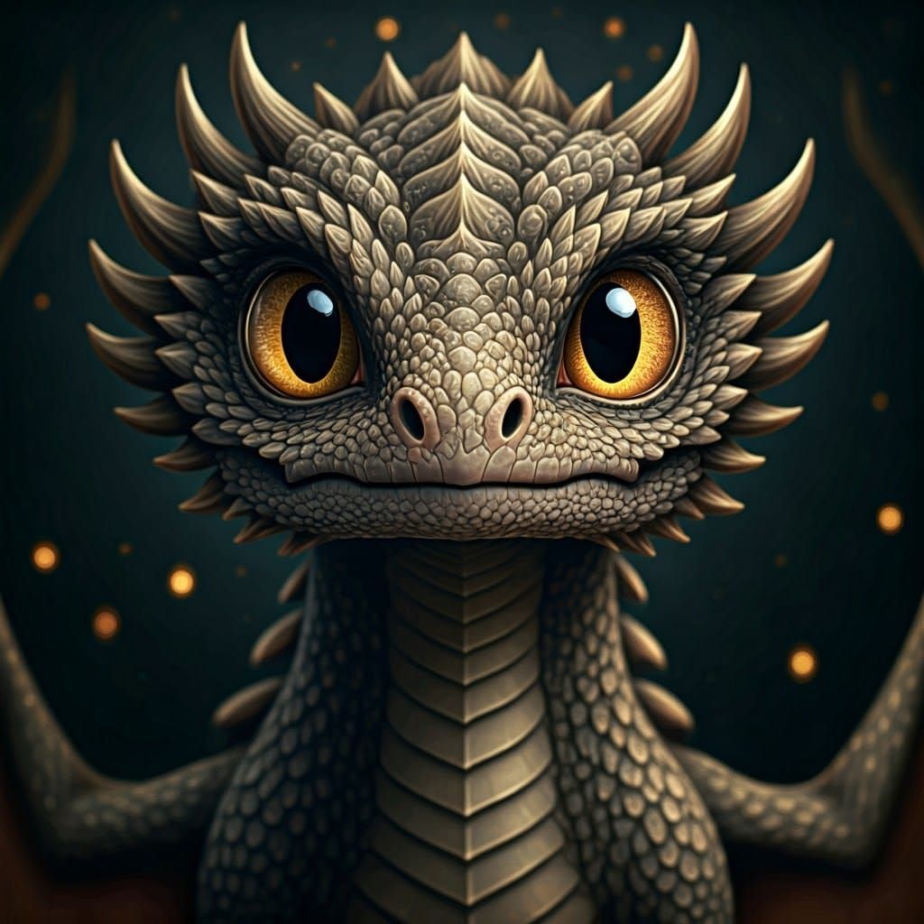 Detailed Dragon Portrait with Filigree in Fantastic Painting...