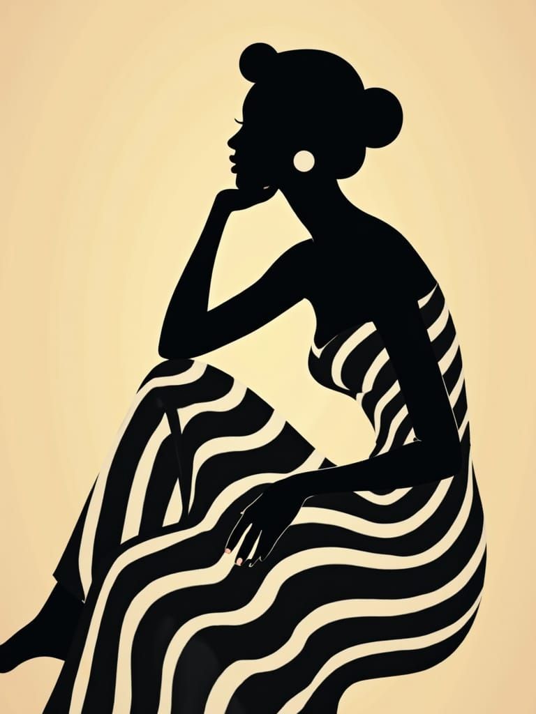 High-Contrast Silhouette of Woman in Striped Dress