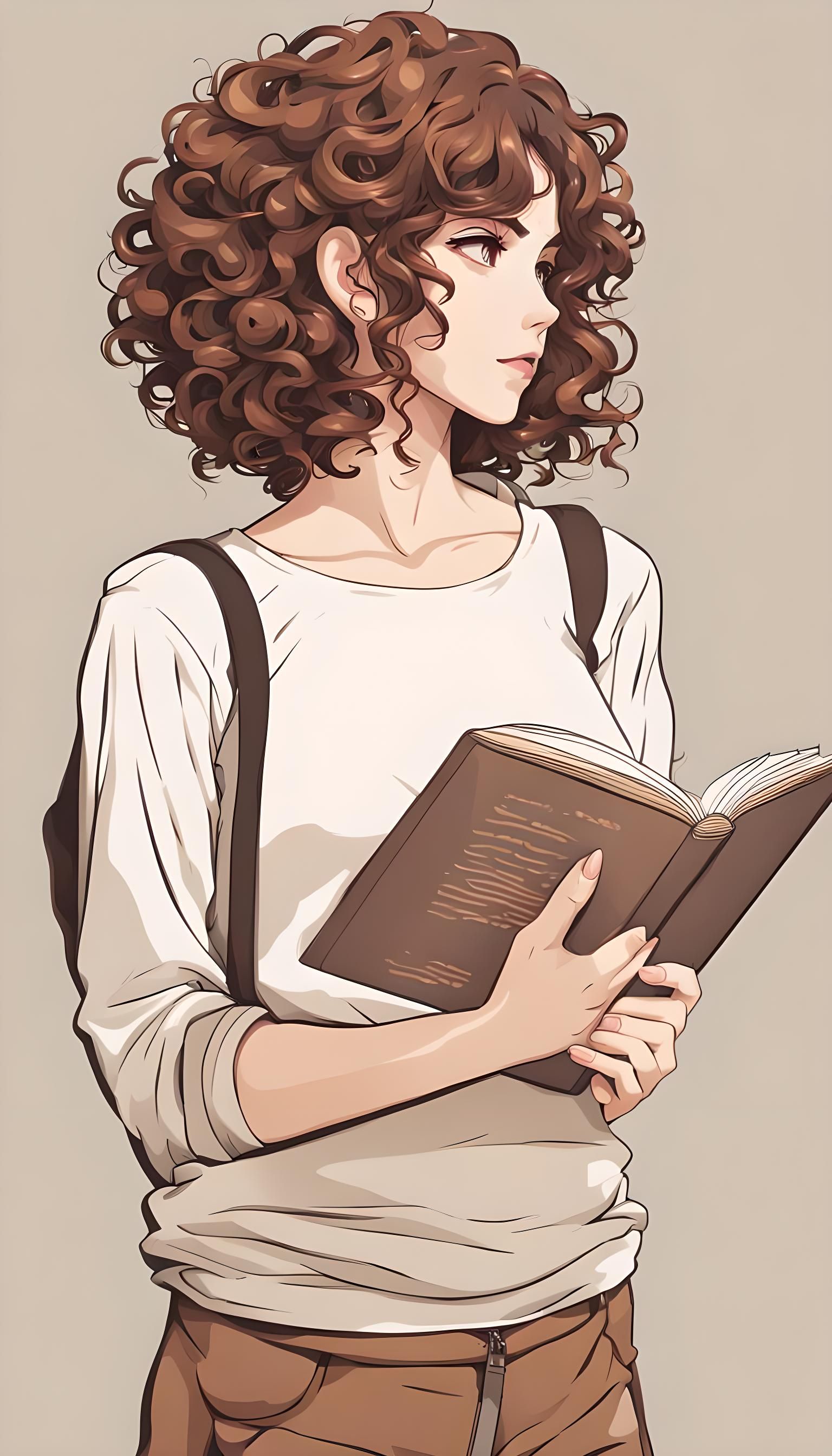 Anime Woman Reading Book, Side Profile