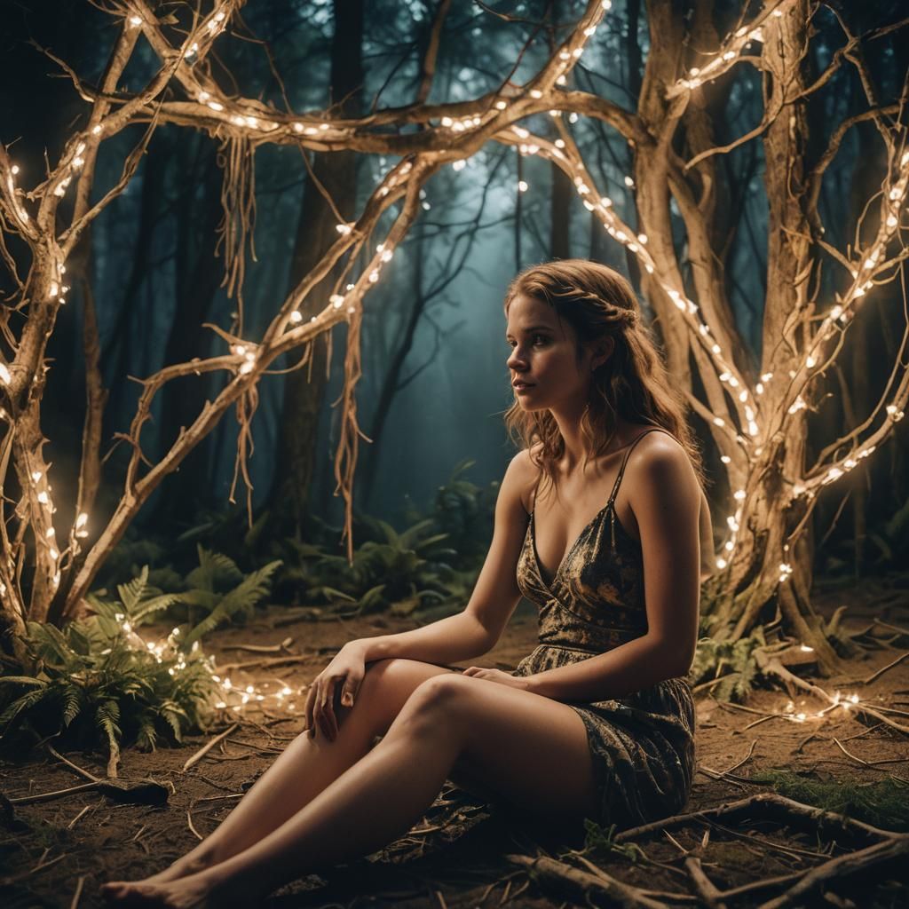 Nude Woman in Fairytale Setting: Cinematic Film Still