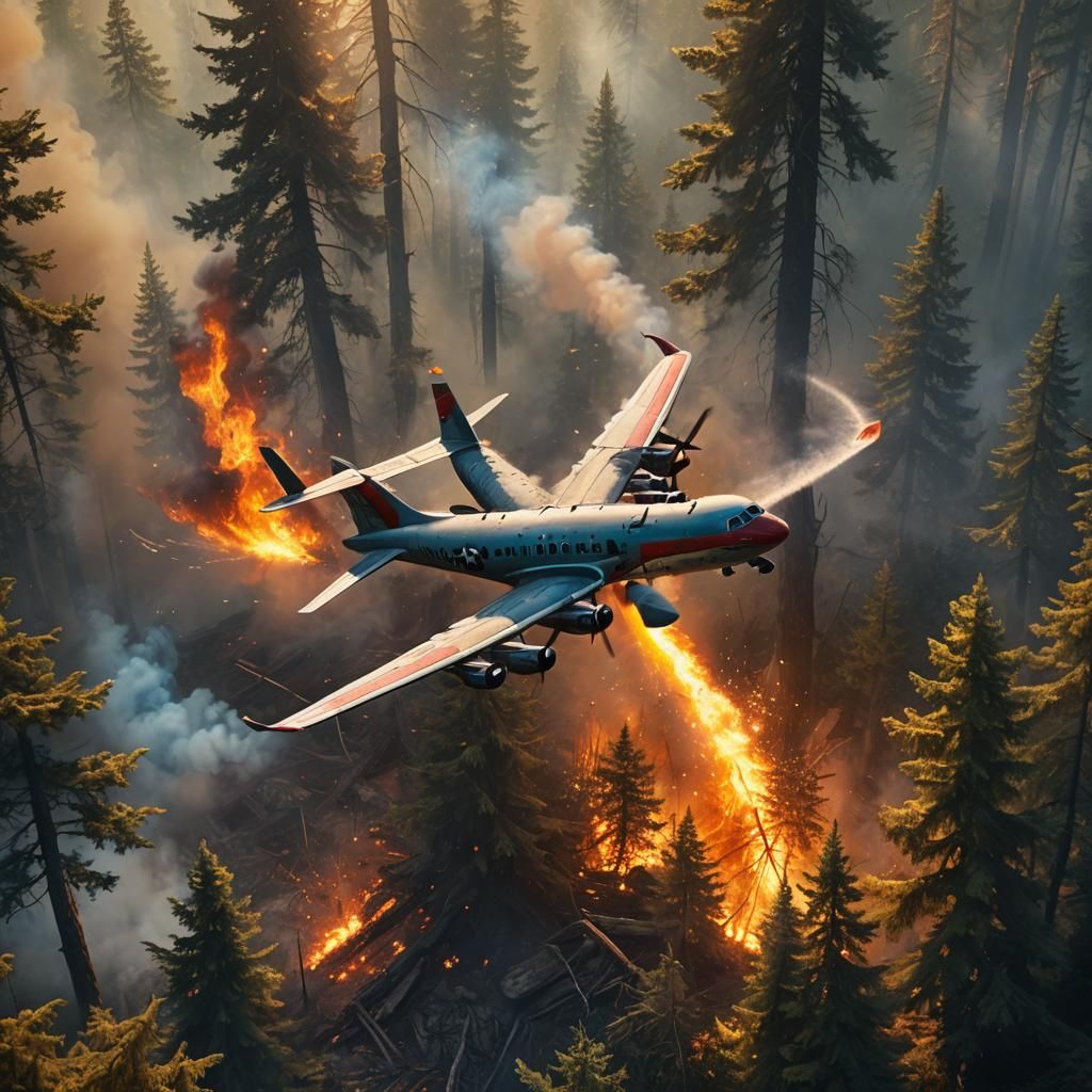 Firefighting Plane Extinguishes Blaze in Mystical Forest
