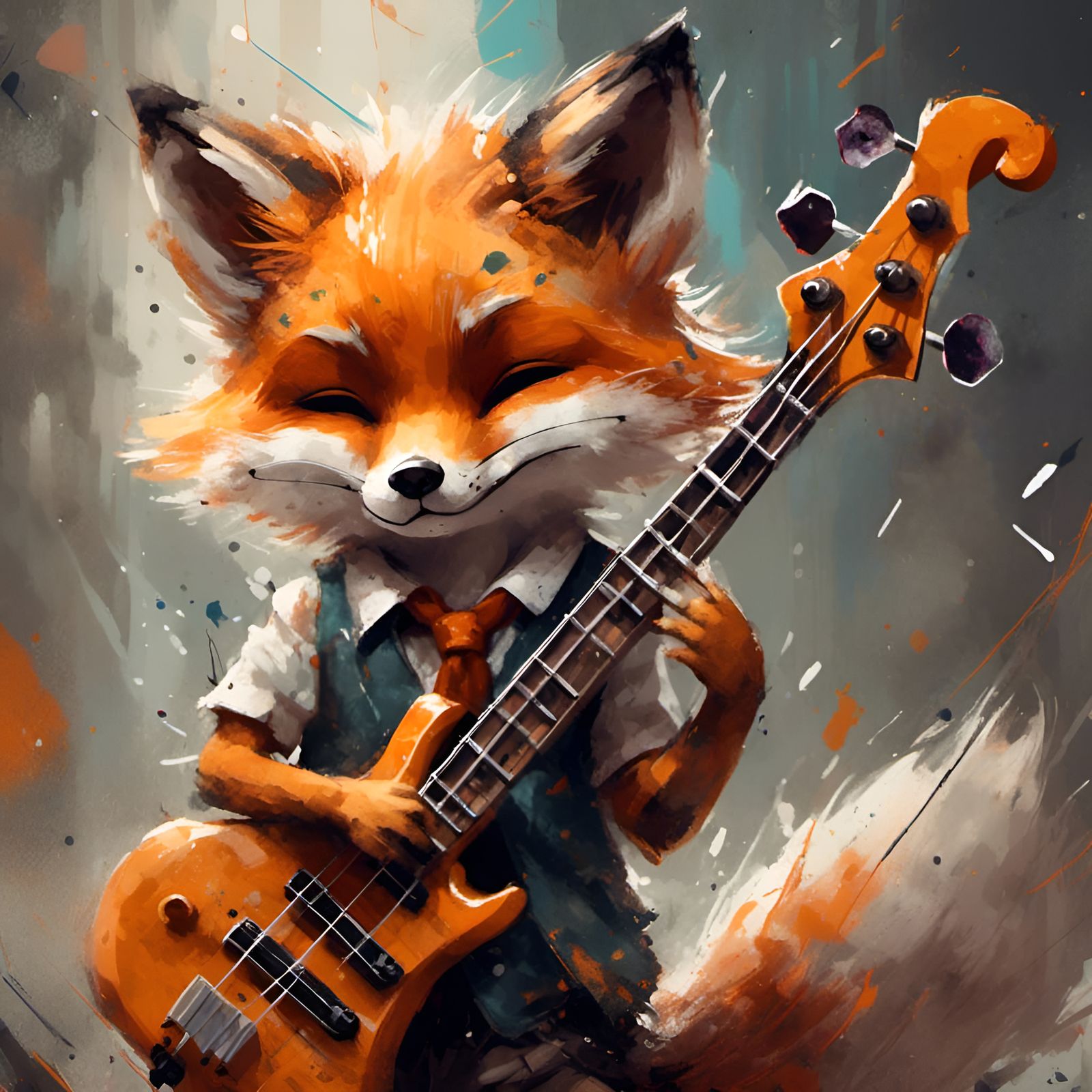 Ultra Realistic Fox Playing Bass Guitar
