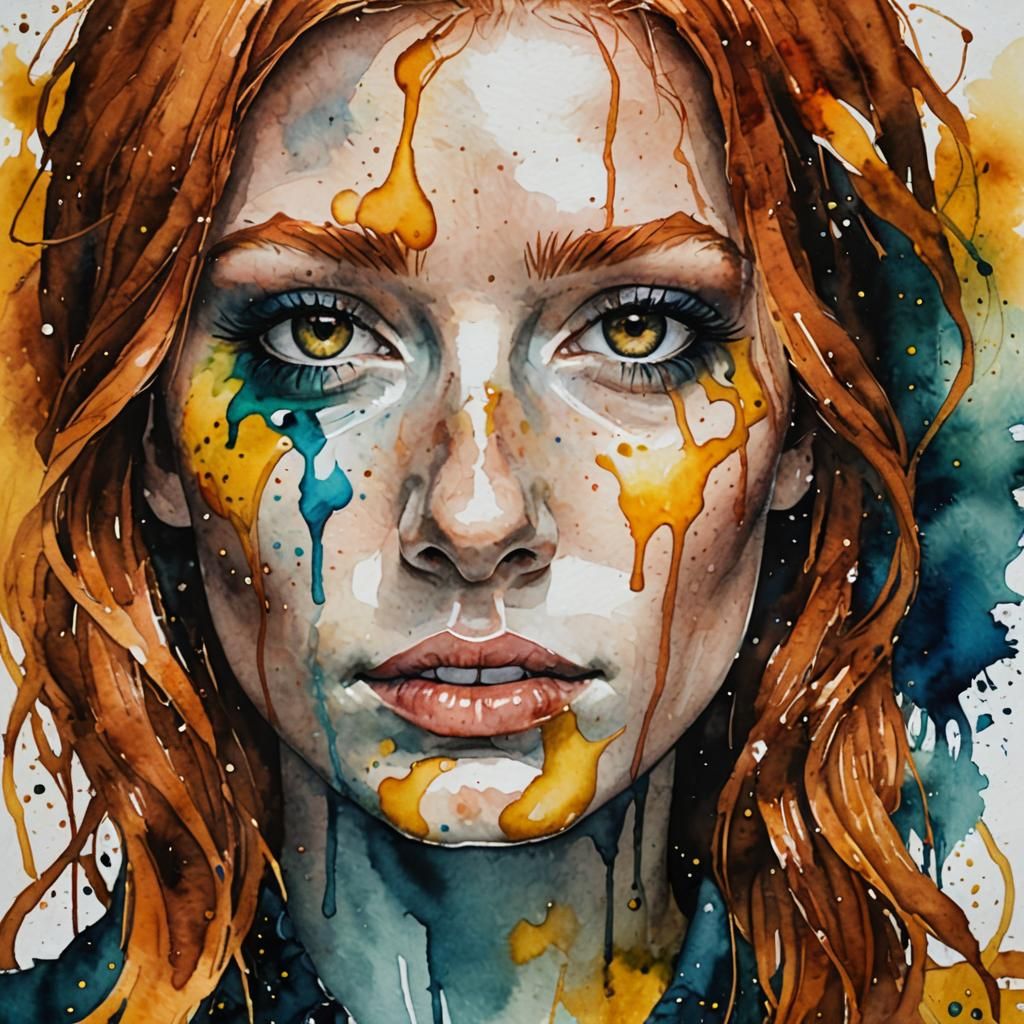 Watercolor Portrait of a Ginger-Haired Girl