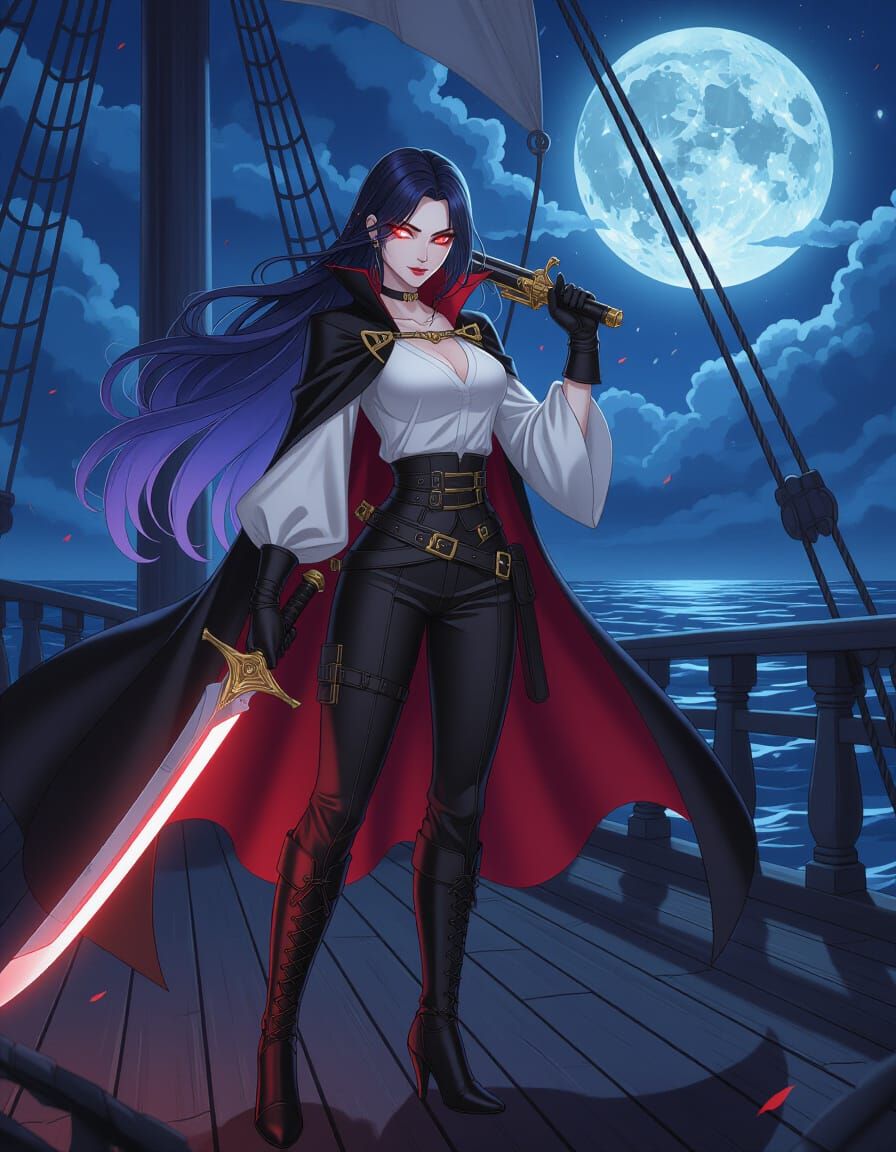 Vampire Pirate Queen with Laser Flintlock, Anime Style