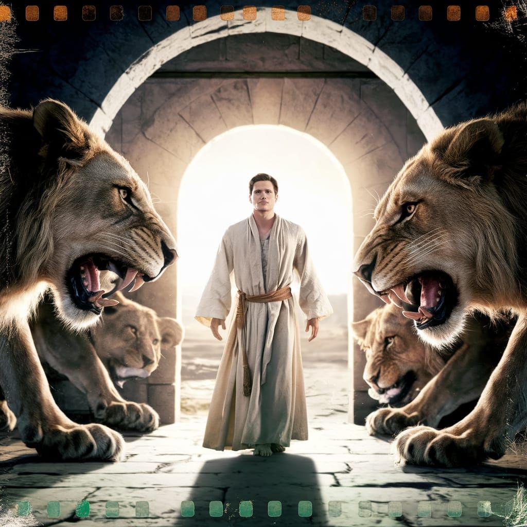 Daniel Standing Courageously in the Lion's Den, Illuminated ...