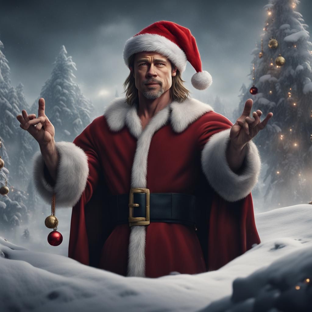 Brad Pitt as Santa in Detailed Matte Painting