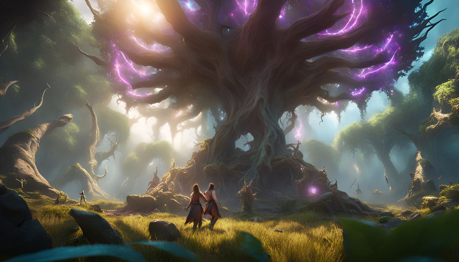 Elves assess the damage done to their sacred Tree of Life