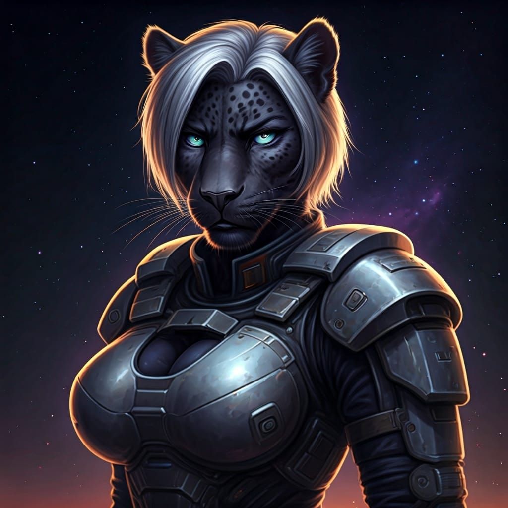 Fierce Panther Anthro Portrait in Manga Style