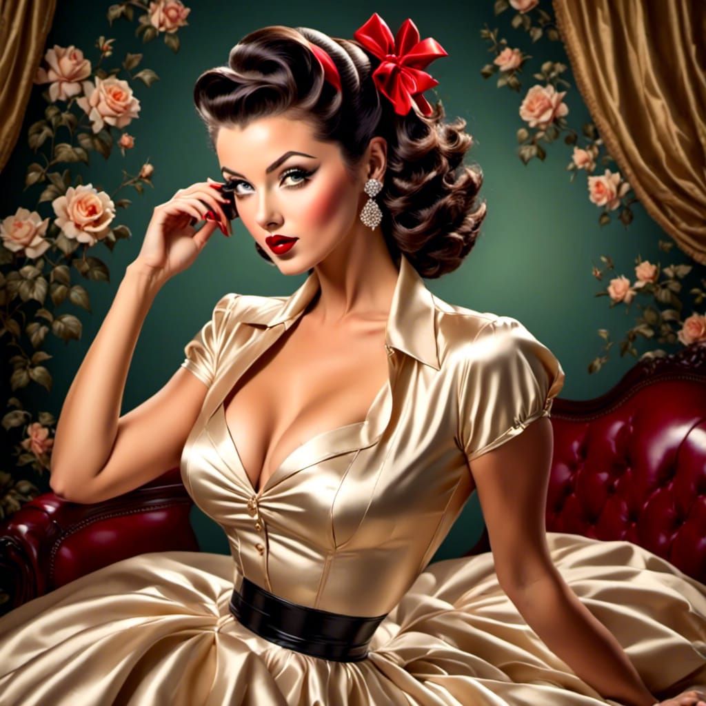 Retro Pinup Beauty in Boudoir, Airbrush Style