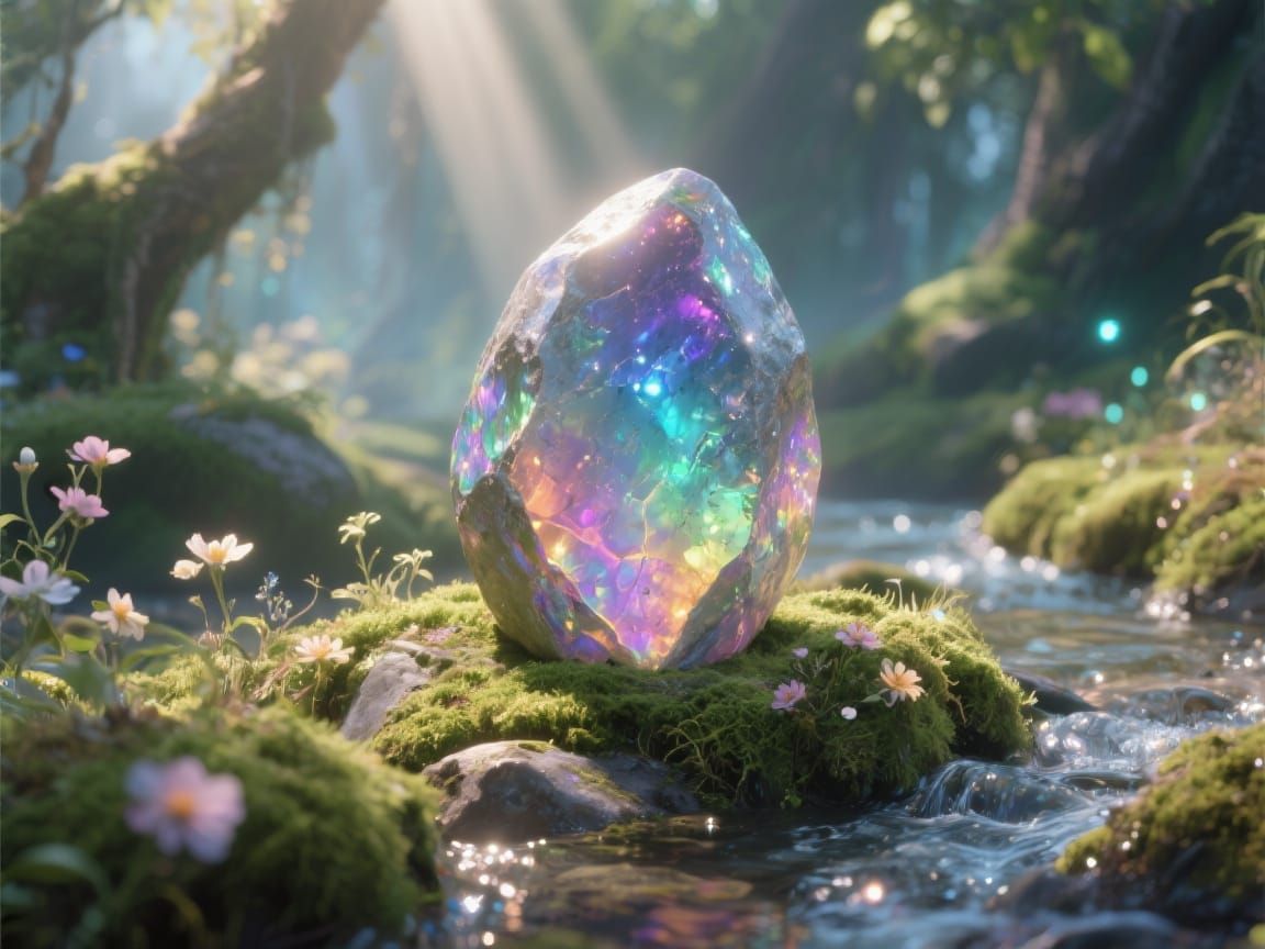 Enchanted Color-Changing Stone in Mystical Environment