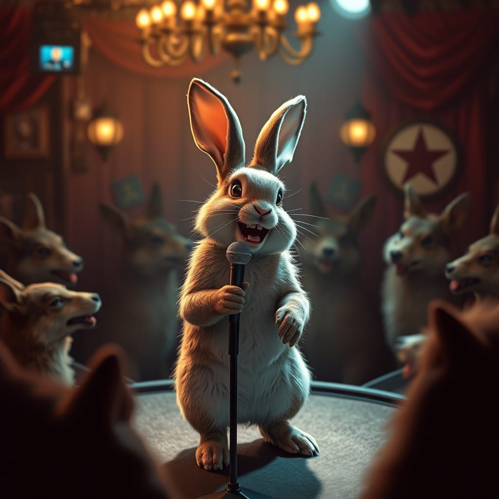 Rabbit Comedian Entertains Wolves at Comedy Club
