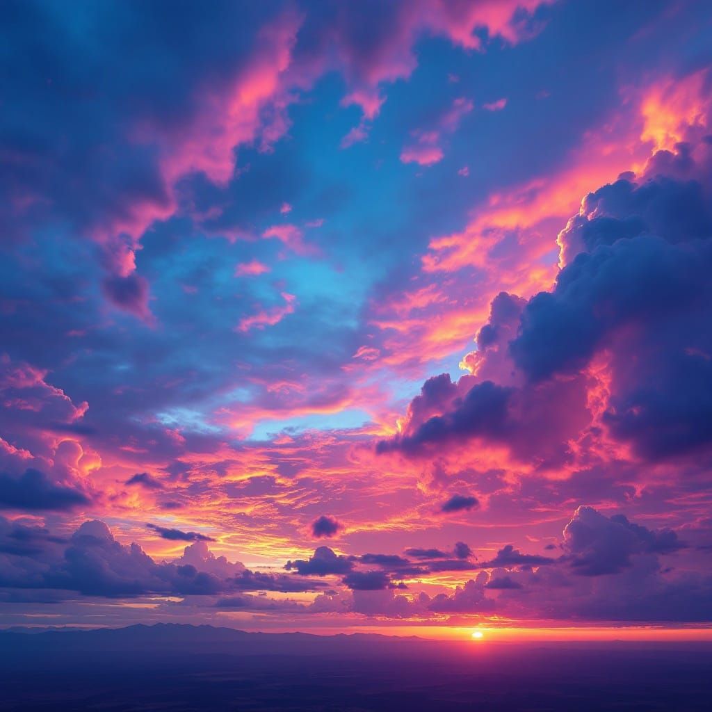 Surreal Sunset in Vibrant Hues, with Photorealistic Clouds