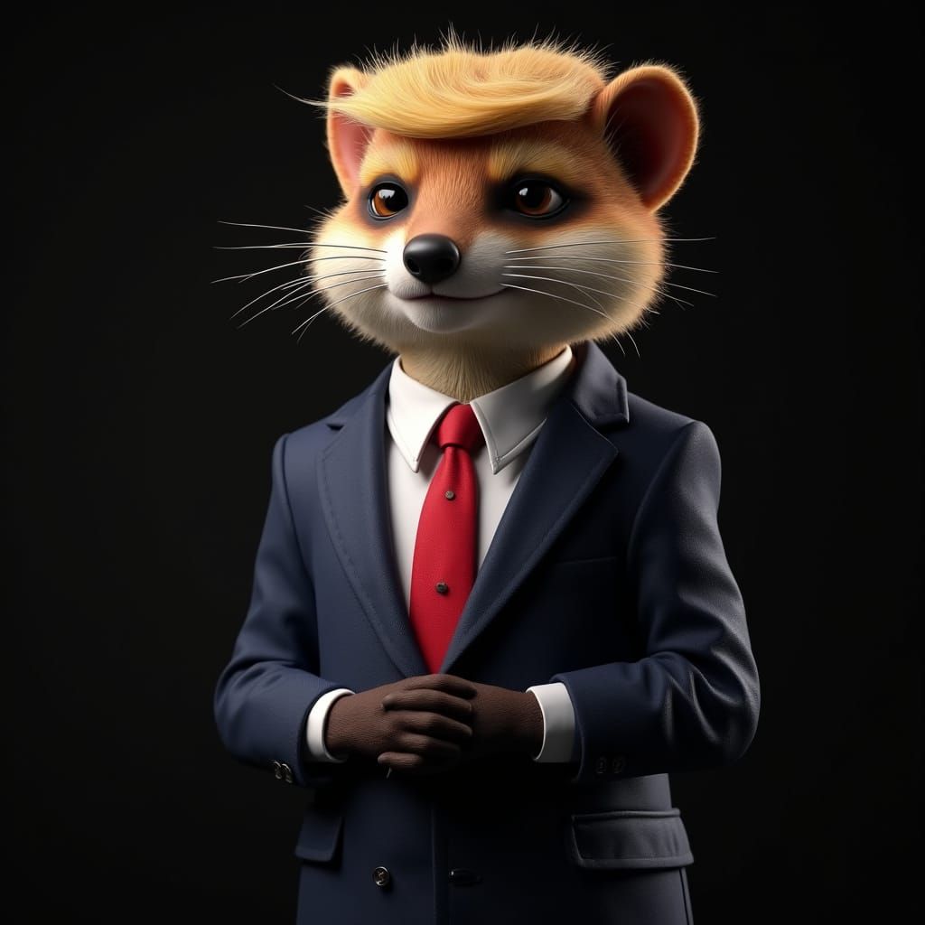 Photorealistic Weasel Dressed as Donald Trump in 3D Render