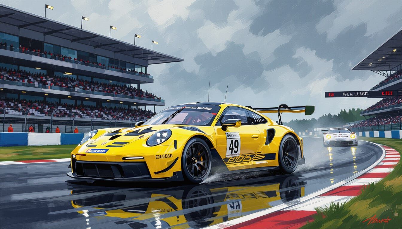 Porsche 911 GT3 RS Races at Spa in Impasto Style