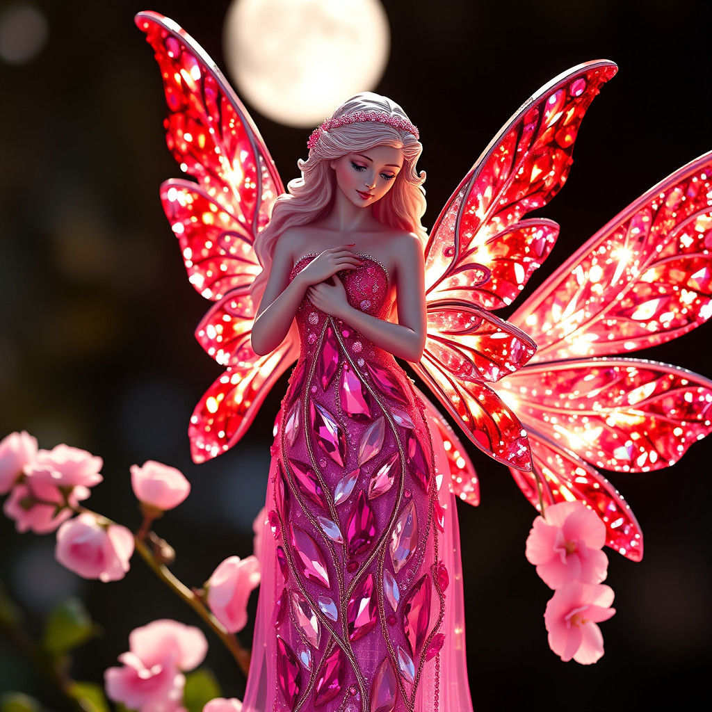 Sparkling Fairy Statue of Moissanite and Cubic Zirconia