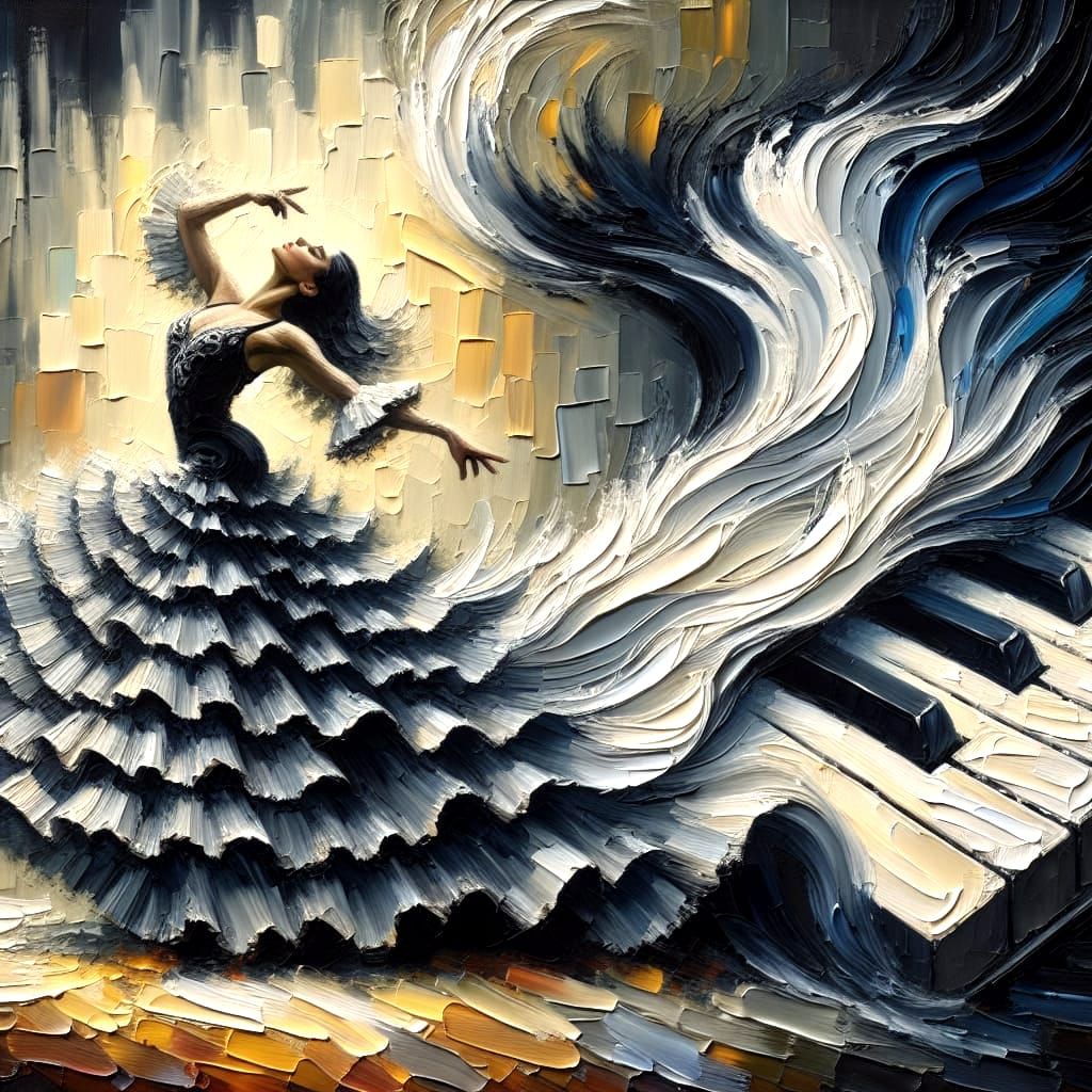Sensual Flamenco Dancer in Impasto Oil Painting