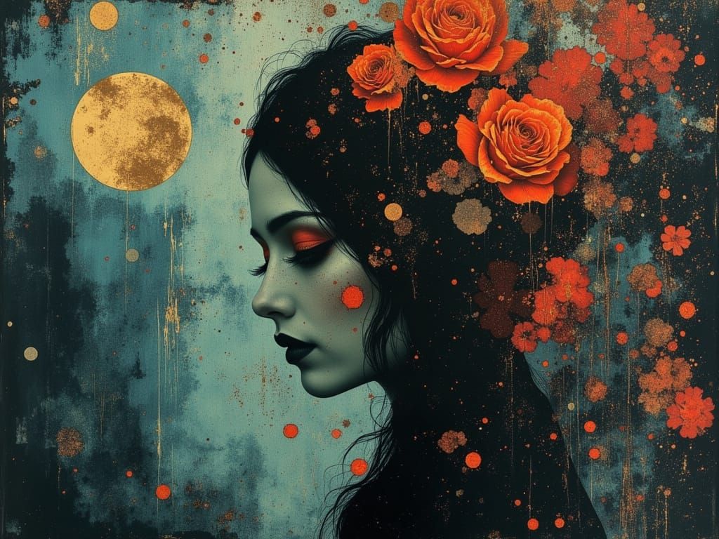 Gothic Ethereal Woman in Colorful Abstract Dreamscape