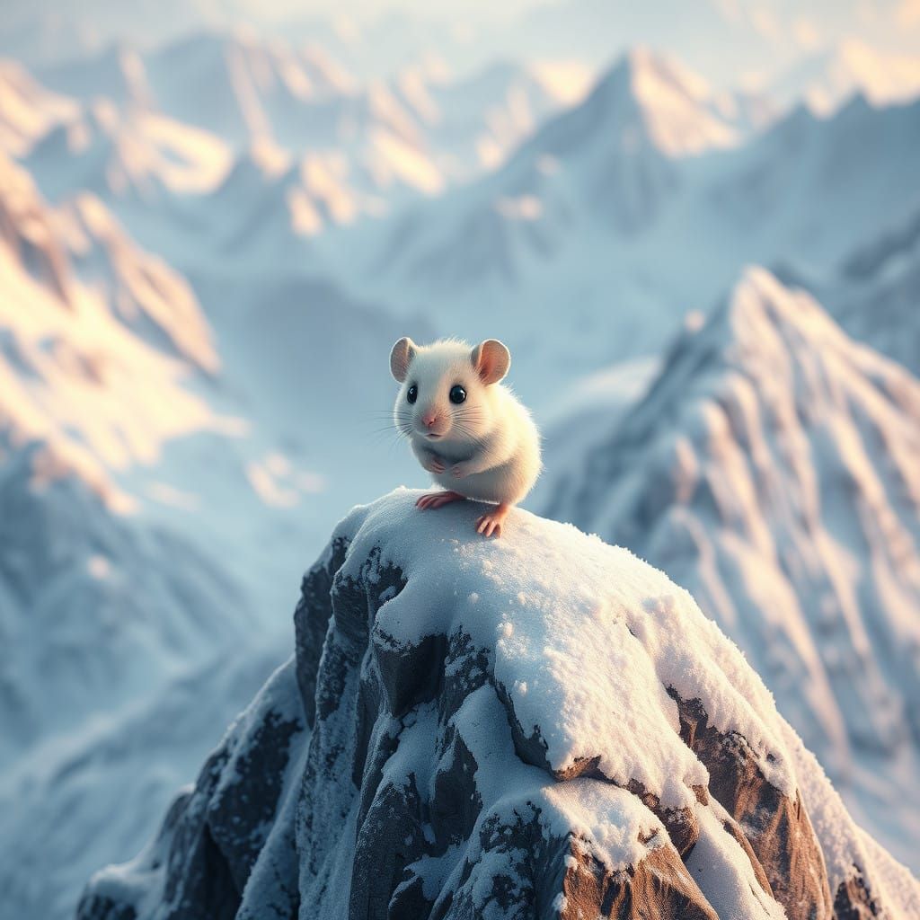 Whimsical Snowy Mountain Mouse in a Fantastical Landscape