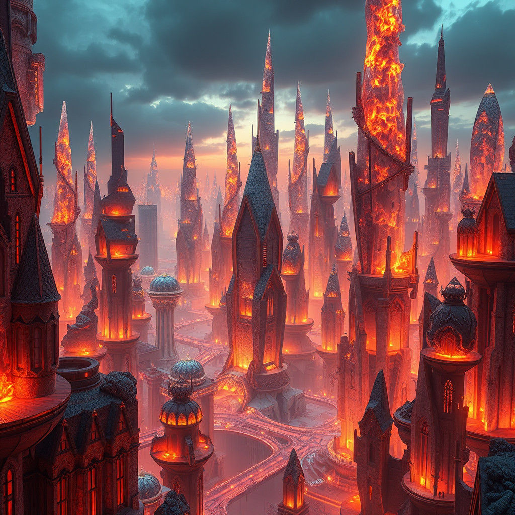 Fiery Crystal Metropolis: A Futuristic Cityscape