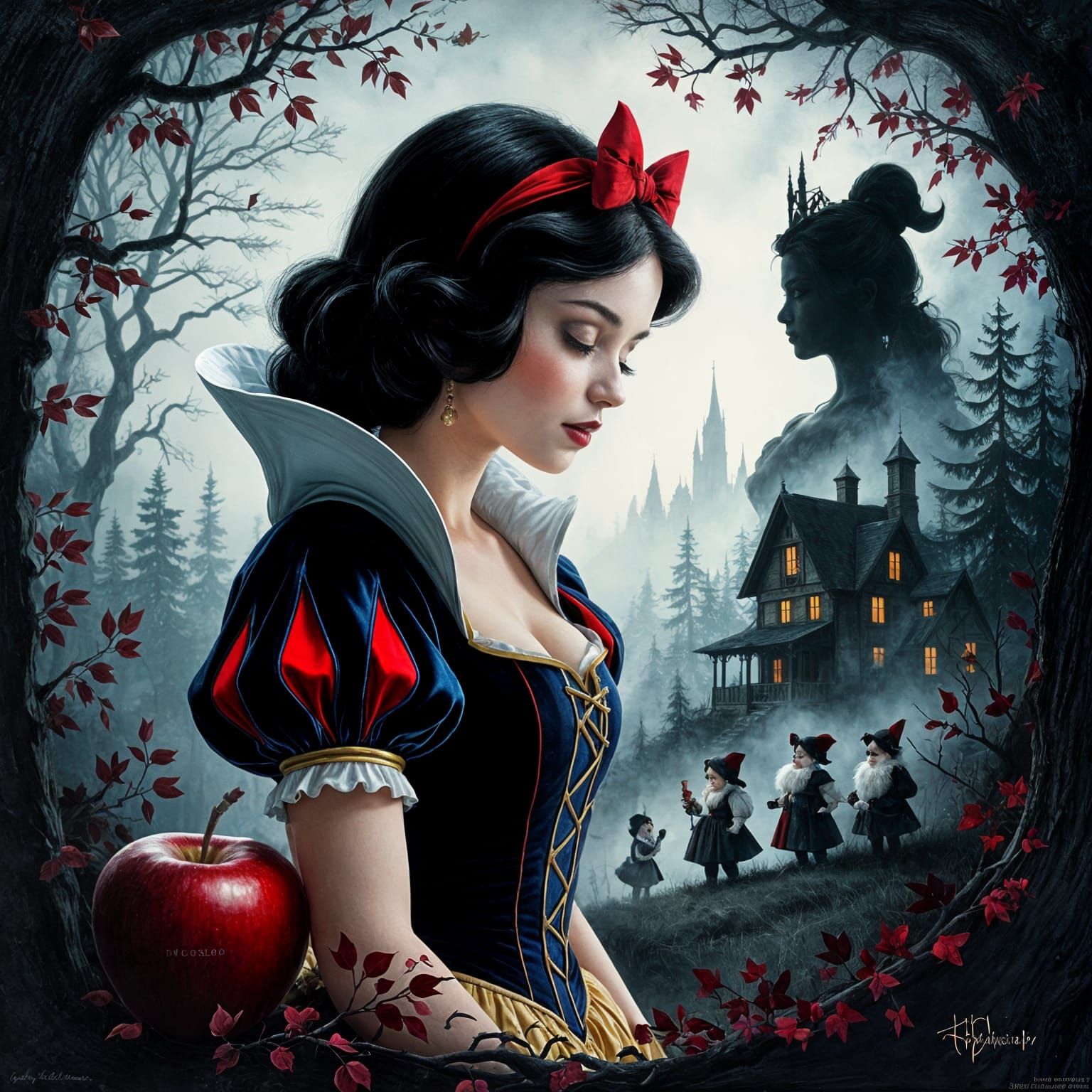 Snow White Double Exposure: Gothic Romantic Painting