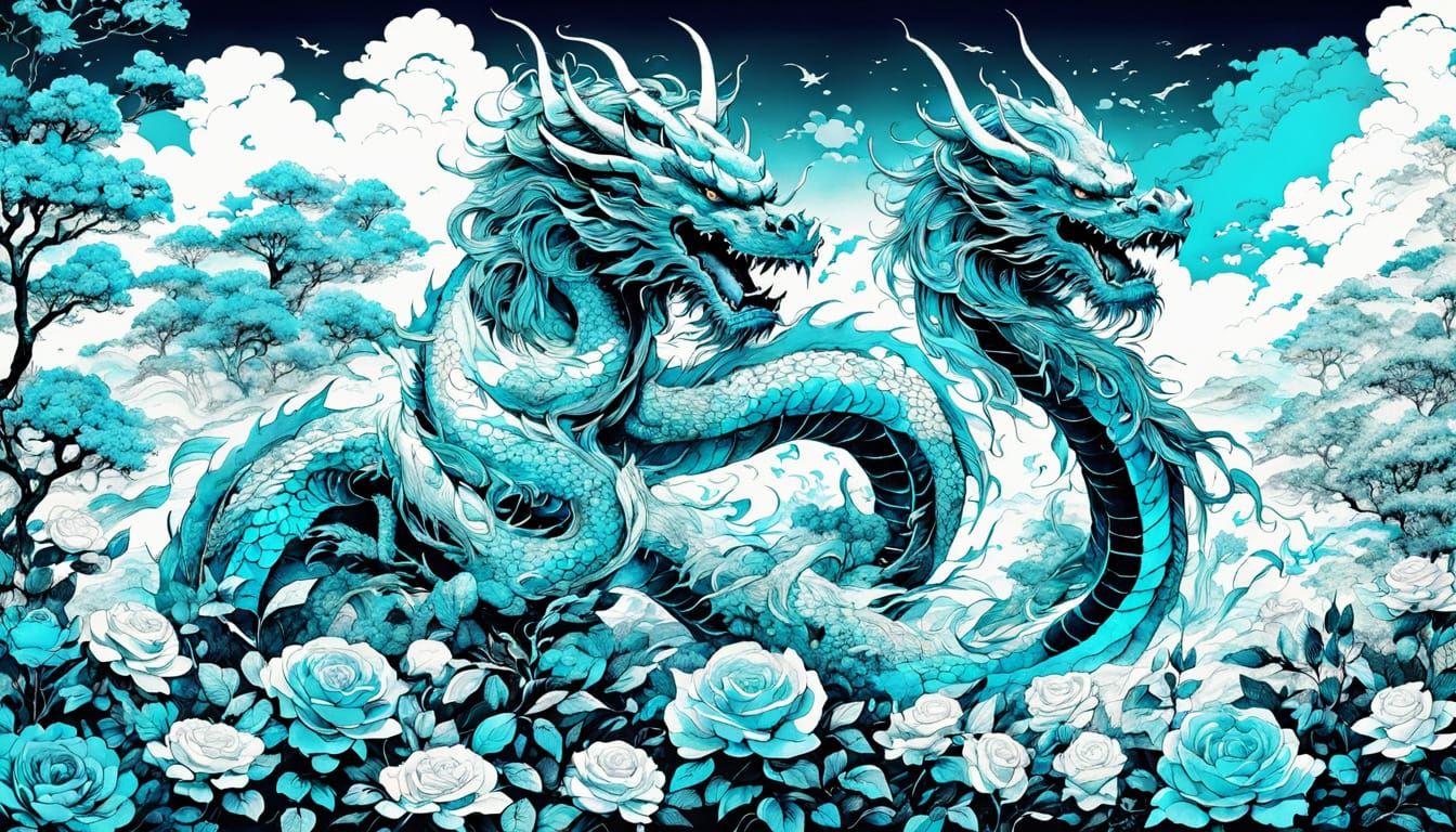Surreal Turquoise Dragon in Vibrant Spring Landscape