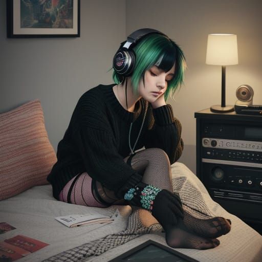 Emo Girl in Autumn Dreamscape with Pixel Art Flair