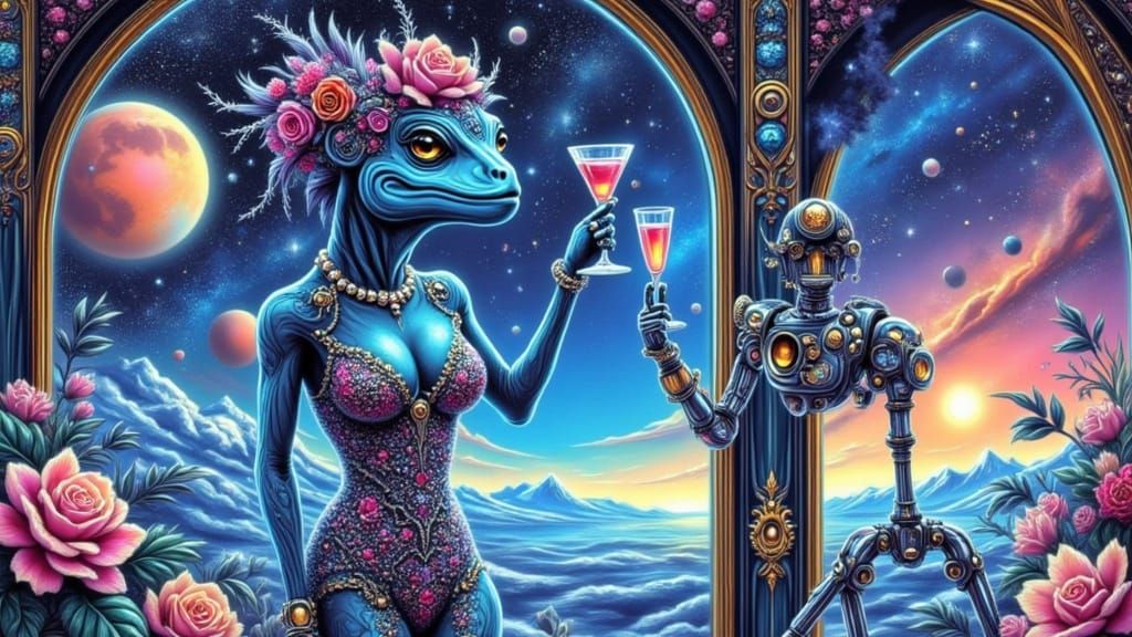 Futuristic Lizard Goddess on a Star Cruise