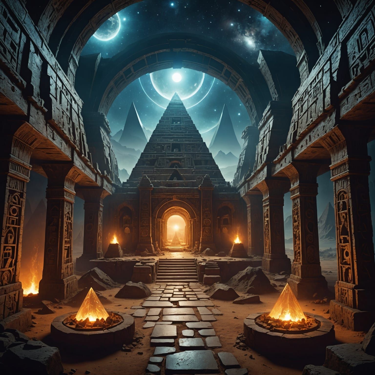 Cosmic Catacombs: Pyramids and Stargates in Digital Art