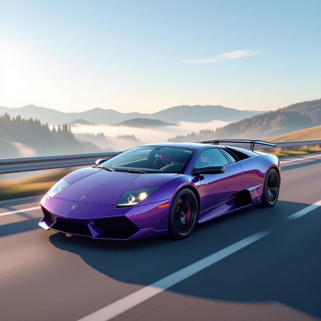Purple Lamborghini Murcielago SV on Autobahn in Sci-Fi Style
