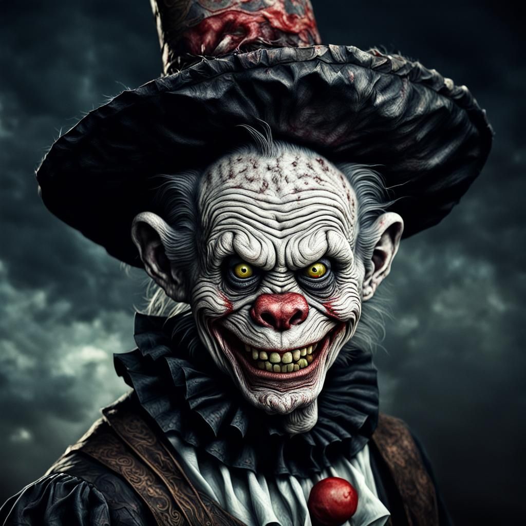 Hyperrealistic Zombie Monkey Clown Grinning Maniacally