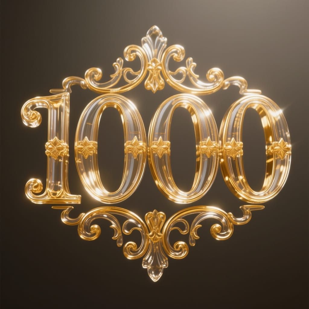 Ornate Gold and Glass '1000' Lettering