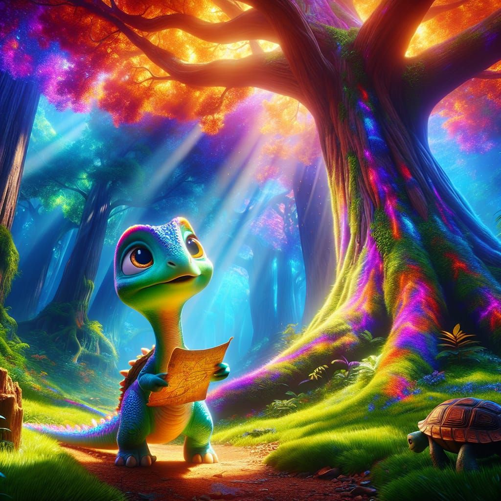 Dinosaur and Turtle's Vivid Forest Adventure in 4K