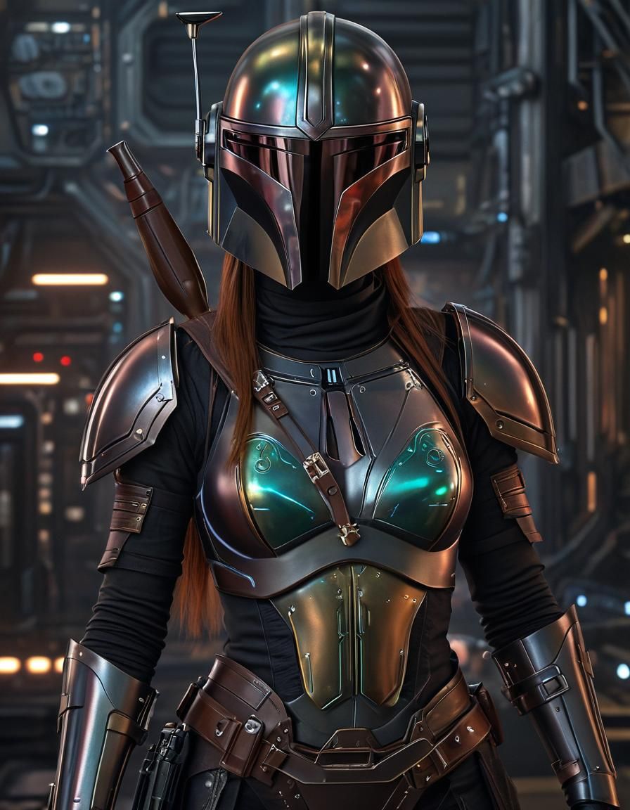 Mandalorian Warrior Portrait with Iridescent Armor