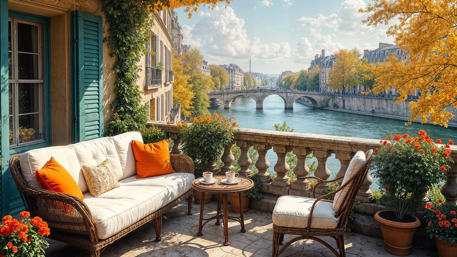 Parisian Balcony Oasis Overlooking Seine River