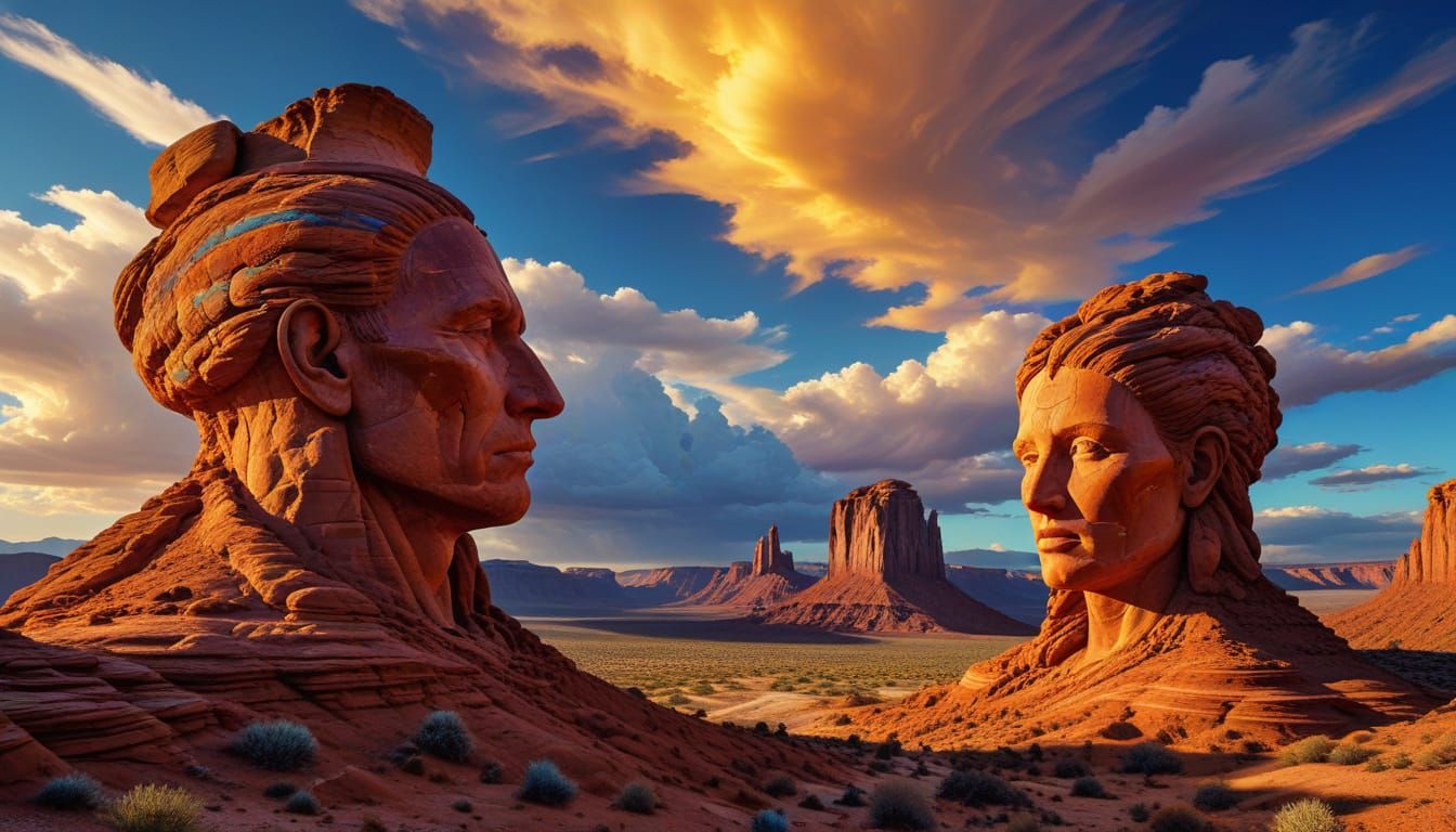 Surreal Desert Icons in Vibrant Oil Painting Style