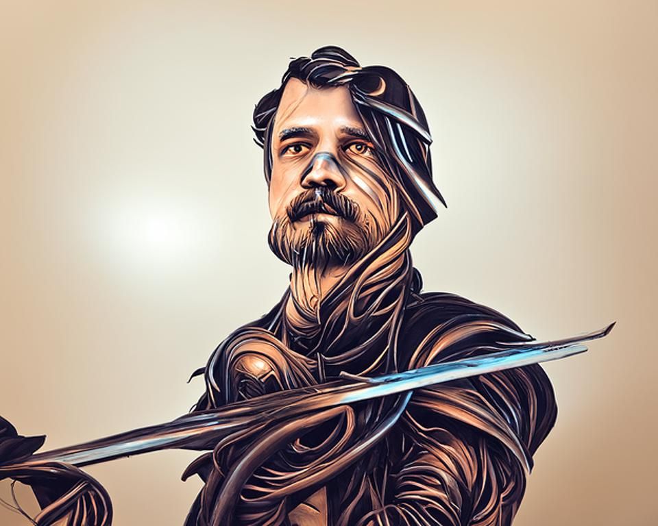 Knight Hero in Digital Matte Black Paper Art