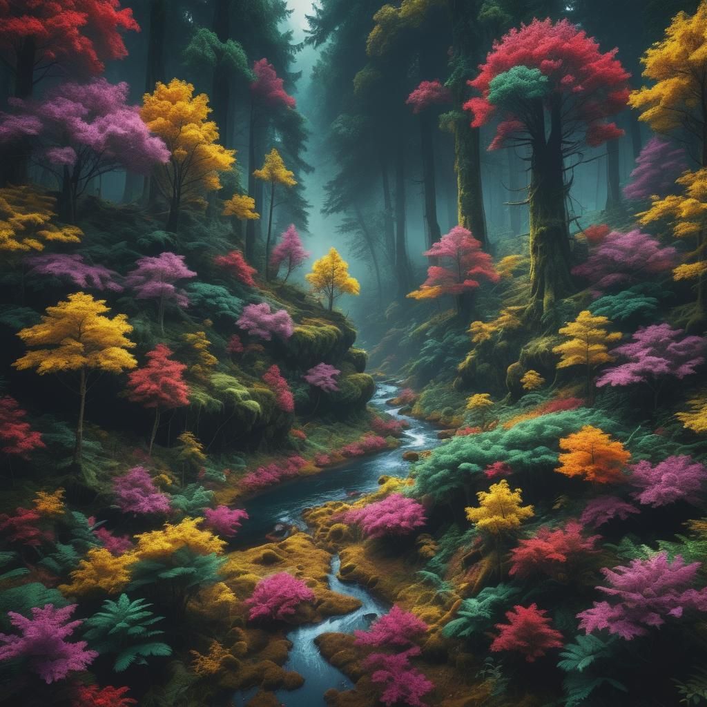 Vibrant Dense Forest in Hyperrealistic Style