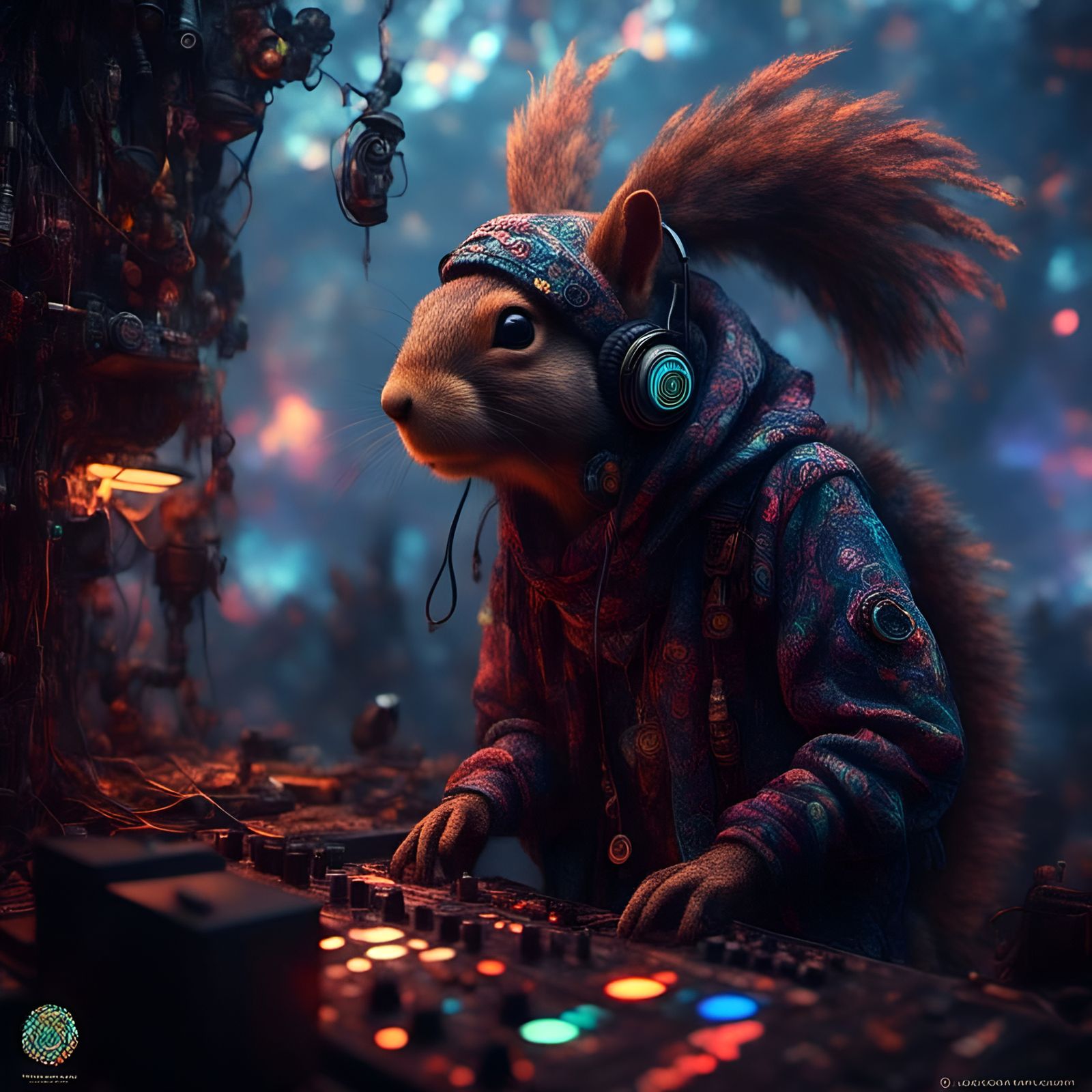 Squirrel Psytrance DJ in Detailed Matte Painting