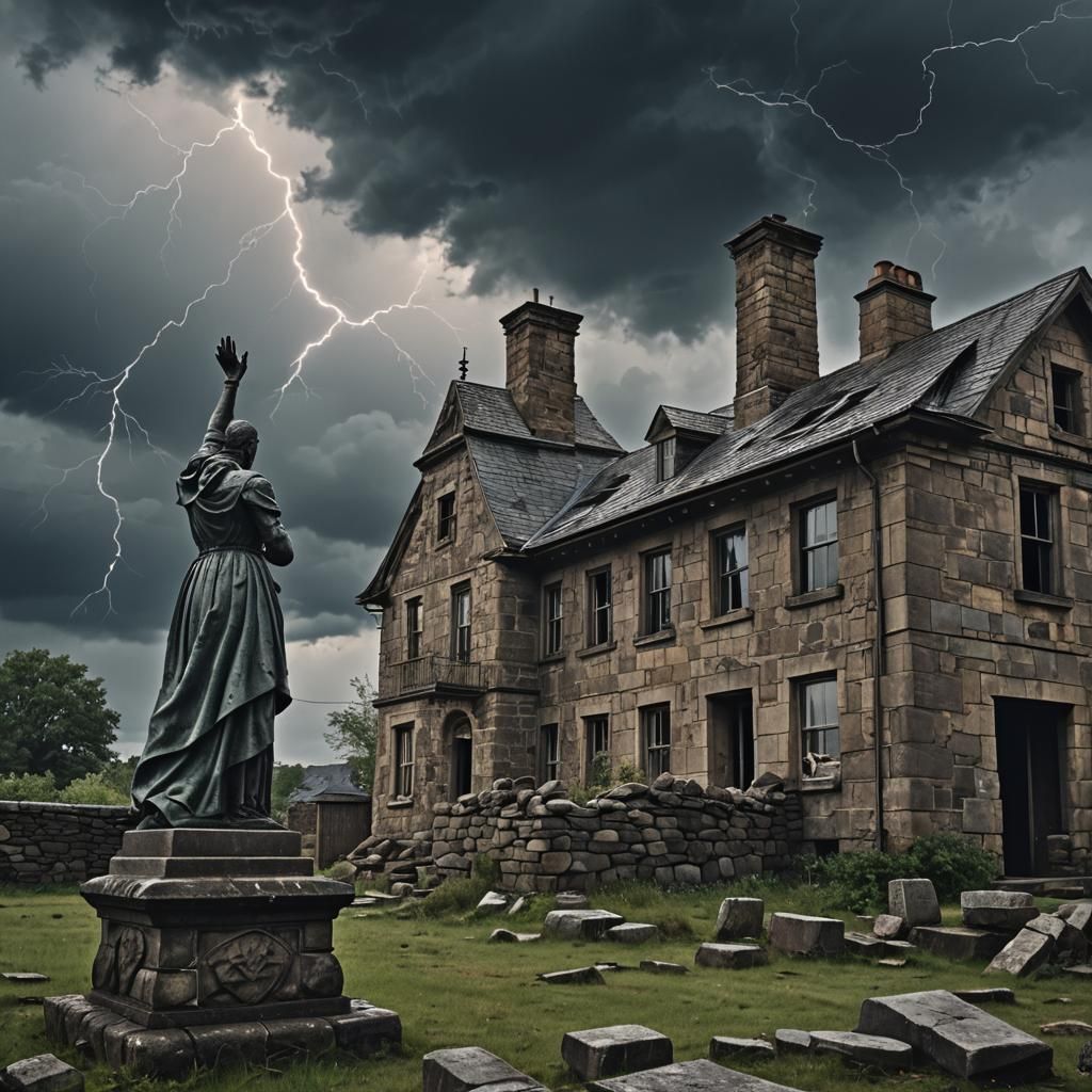 Eerie Abandoned House in Stormy Fantasy Art
