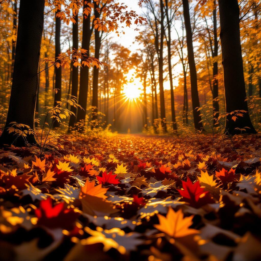 Golden Hour Autumn Forest Scene
